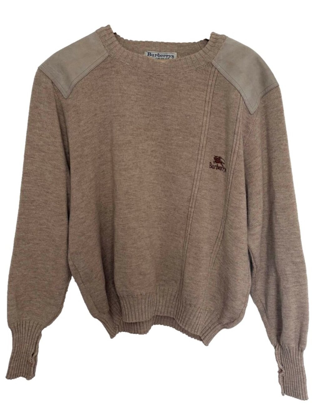 Vintage Burberrys Wool Sweater 90s Leather Patches Made England Size L Beige